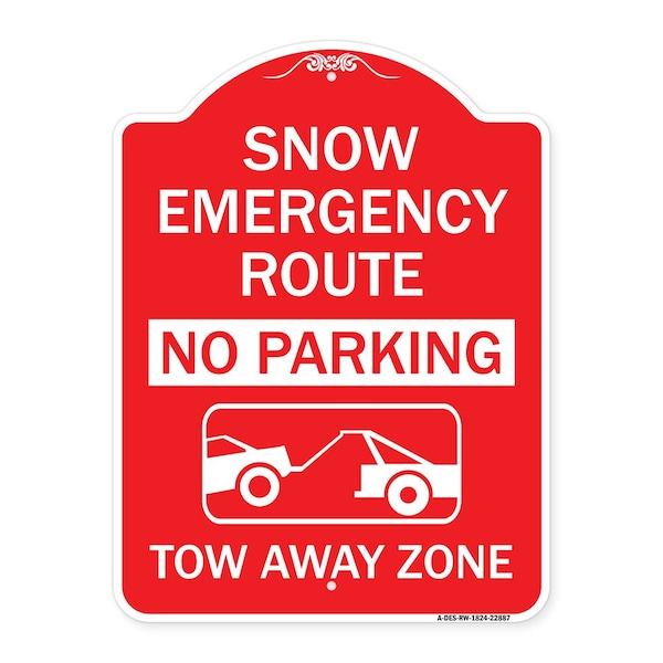 Signmission Snow Emergency Route Tow Away Zone W/ Graphic, Red & White Aluminum Sign, 18" x 24", RW-1824-22887 A-DES-RW-1824-22887 - main
